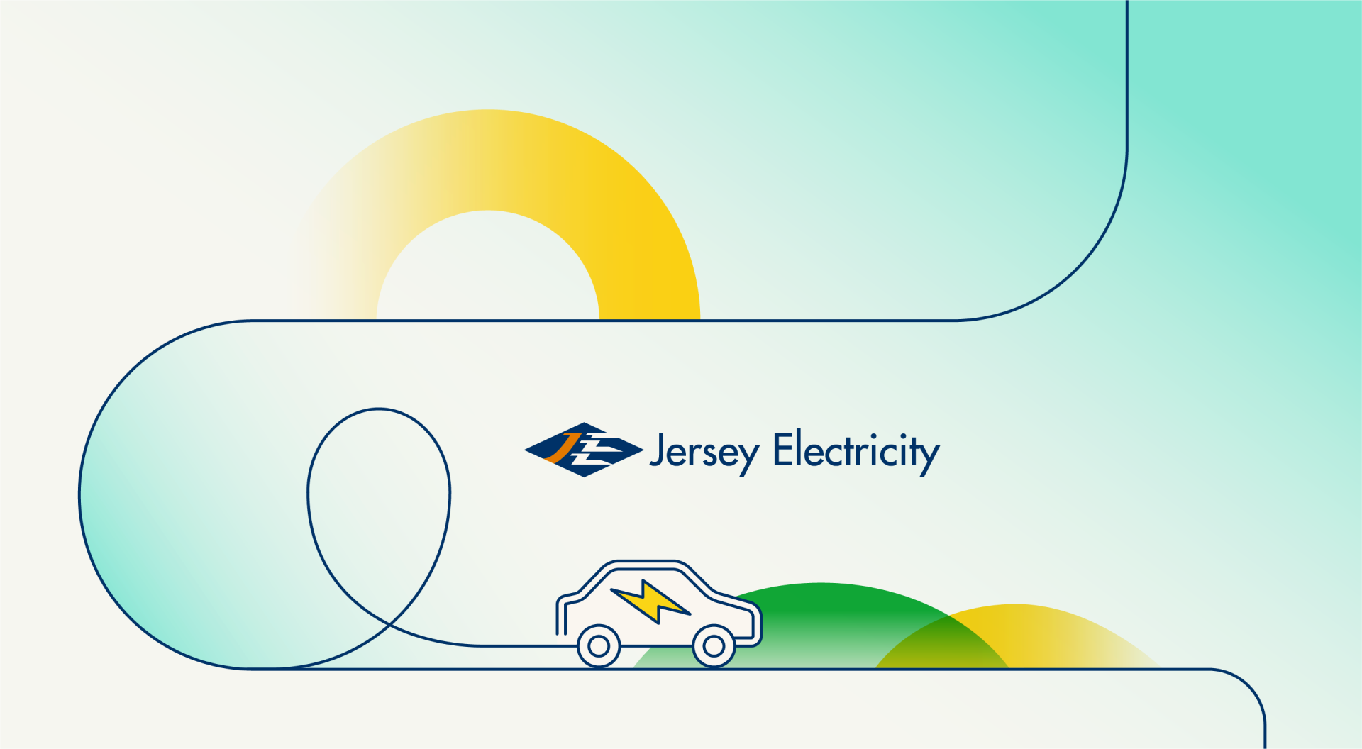 Illustration of an electric car with the Jersey Electric logo above it.